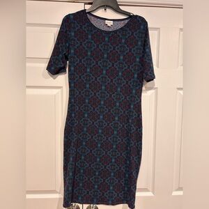 LuLaRoe Blue and Red Geometric Julia Dress